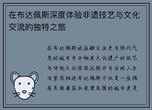 在布达佩斯深度体验非遗技艺与文化交流的独特之旅