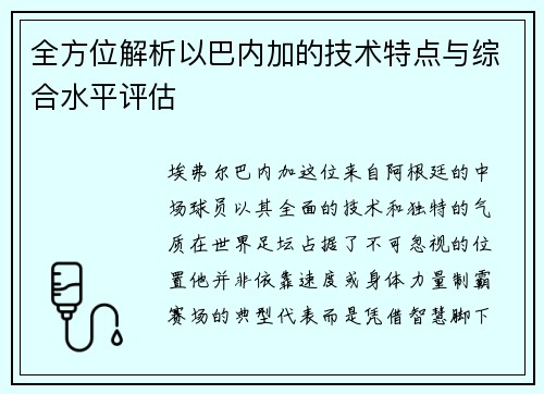 全方位解析以巴内加的技术特点与综合水平评估