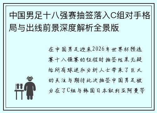中国男足十八强赛抽签落入C组对手格局与出线前景深度解析全景版